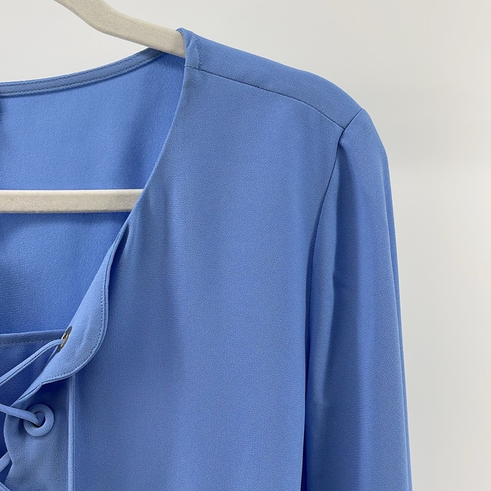 NWT Talbots Cornflower Blue Scalloped Hem Lace-Up Neckline Blouse, Women's 1X - Picture 3 of 7